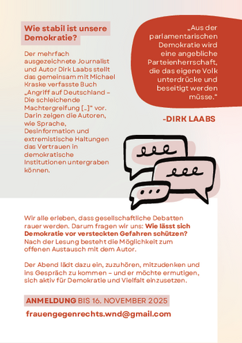 Veranstaltungsflyer Rückseite mit Informationen zu Referenten und Ablauf
